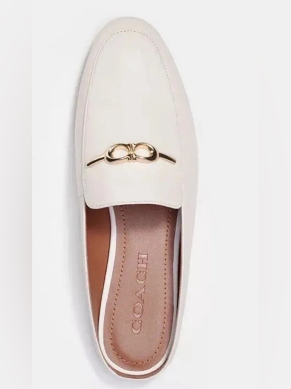 Coach Cream Leather Loafer with Gold Bit
